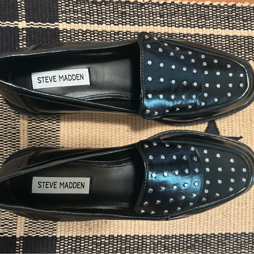 Steve Madden Black Loafers with Silver Accents